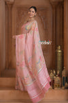 Festive Edit! Ganga Ghat ~ Handloom Linen Silk Saree with Intricate Floral Work in Blush Pink