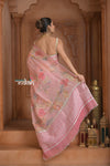 Festive Edit! Ganga Ghat ~ Handloom Linen Silk Saree with Intricate Floral Work in Blush Pink