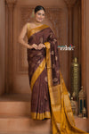 Festive Edit! Ganga Ghat ~ Handloom Pure Silk Chiniya Saree in Yellow and Brown ( Silk Mark Certified)