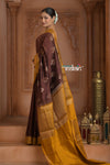 Festive Edit! Ganga Ghat ~ Handloom Pure Silk Chiniya Saree in Yellow and Brown ( Silk Mark Certified)