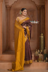 Festive Edit! Ganga Ghat ~ Handloom Pure Silk Chiniya Saree in Yellow and Brown ( Silk Mark Certified)