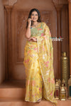 Festive Edit! Ganga Ghat ~ Handloom Pure Kora Silk Saree with Intricate Floral Work in Yellow