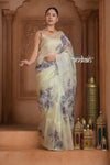 Festive Edit! Ganga Ghat ~ Handloom Pure Kora Silk Saree in Ivory with Floral Work ( Silk Mark Certified )