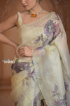 Festive Edit! Ganga Ghat ~ Handloom Pure Kora Silk Saree in Ivory with Floral Work ( Silk Mark Certified )