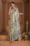 Festive Edit! Ganga Ghat ~ Handloom Pure Kora Silk Saree in Ivory with Floral Work ( Silk Mark Certified )