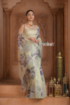 Festive Edit! Ganga Ghat ~ Handloom Pure Kora Silk Saree in Ivory with Floral Work ( Silk Mark Certified )