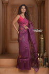 Festive Edit! Ganga Ghat ~ Handloom Pure Kora Silk Saree in Plum with Floral Work ( Silk Mark Certified )