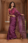 Festive Edit! Ganga Ghat ~ Handloom Pure Kora Silk Saree in Plum with Floral Work ( Silk Mark Certified )
