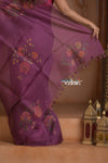 Festive Edit! Ganga Ghat ~ Handloom Pure Kora Silk Saree in Plum with Floral Work ( Silk Mark Certified )