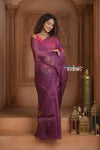 Festive Edit! Ganga Ghat ~ Handloom Pure Kora Silk Saree in Plum with Floral Work ( Silk Mark Certified )