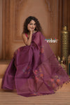 Festive Edit! Ganga Ghat ~ Handloom Pure Kora Silk Saree in Plum with Floral Work ( Silk Mark Certified )