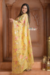 Festive Edit! Ganga Ghat ~ Handloom Pure Kora Silk Saree with Intricate Floral Work in Yellow