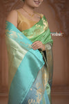 Festive Edit! Ganga Ghat ~ Handloom Pure Silk Katan Saree in Ombre Green (Silk Mark Certified )