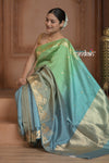 Festive Edit! Ganga Ghat ~ Handloom Pure Silk Katan Saree in Ombre Green (Silk Mark Certified )