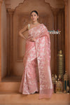 Festive Edit! Ganga Ghat ~ Handloom Pure Kora Silk Saree in Champagne Soft Pink ( Silk Mark Certified )