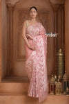 Festive Edit! Ganga Ghat ~ Handloom Pure Kora Silk Saree in Champagne Soft Pink ( Silk Mark Certified )