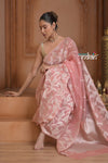 Festive Edit! Ganga Ghat ~ Handloom Pure Kora Silk Saree in Champagne Soft Pink ( Silk Mark Certified )