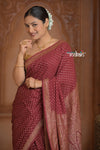 Festive Edit! Ganga Ghat ~ Handloom Pure Kora Crepe Silk Banarasi Saree in Rust Red  (Silk Mark Certified)