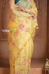 Festive Edit! Ganga Ghat ~ Handloom Pure Kora Silk Saree with Intricate Floral Work in Yellow