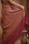 Festive Edit! Ganga Ghat ~ Handloom Pure Kora Crepe Silk Banarasi Saree in Rust Red  (Silk Mark Certified)