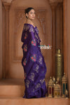 Festive Edit! Ganga Ghat ~ Handwoven Pure Kora Silk  Weave in Blue with Floral Motifs & Horse Embroidered Saree ( Silk Mark Certified )