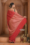 Festive Edit! Ganga Ghat ~ Handloom Pure Kora Crepe Silk Saree in Blush Red ( Silk Mark Certified)
