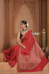 Festive Edit! Ganga Ghat ~ Handloom Pure Kora Crepe Silk Saree in Blush Red ( Silk Mark Certified)