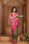 Festive Edit! Ganga Ghat ~ Handloom Pure Silk Chiniya Saree in Olive Green and Pink ( Silk Mark Certified)