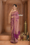 Festive Edit! Ganga Ghat ~ Handloom Pure Silk Chiffon Crepe Banarasi Saree in Rose Purple (Silk Mark Certified)