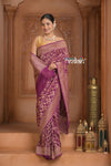 Festive Edit! Ganga Ghat ~ Handloom Pure Silk Chiffon Crepe Banarasi Saree in Rose Purple (Silk Mark Certified)
