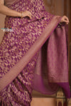 Festive Edit! Ganga Ghat ~ Handloom Pure Silk Chiffon Crepe Banarasi Saree in Rose Purple (Silk Mark Certified)