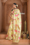 Festive Edit! Ganga Ghat ~ Handloom Pure Silk Saree with Digital Print in Lemon Yellow ( Silk Mark Certified )
