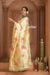 Festive Edit! Ganga Ghat ~ Handloom Pure Silk Saree with Digital Print in Lemon Yellow ( Silk Mark Certified )