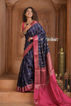 Festive Edit! Ganga Ghat ~ Handloom Pure Silk Chiniya Saree in Royal Blue and Pink ( Silk Mark Certified)