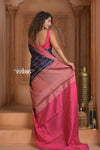 Festive Edit! Ganga Ghat ~ Handloom Pure Silk Chiniya Saree in Royal Blue and Pink ( Silk Mark Certified)