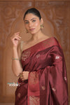 Festive Edit! Ganga Ghat ~ Handloom Pure Silk Katan Saree in Dark Brown (Silk Mark Certified )