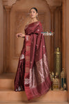 Festive Edit! Ganga Ghat ~ Handloom Pure Silk Katan Saree in Dark Brown (Silk Mark Certified )