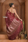 Festive Edit! Ganga Ghat ~ Handloom Pure Silk Katan Saree in Dark Brown (Silk Mark Certified )