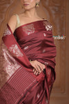 Festive Edit! Ganga Ghat ~ Handloom Pure Silk Katan Saree in Dark Brown (Silk Mark Certified )
