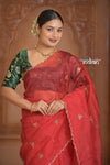 Festive Edit! Ganga Ghat ~ Handloom Organza Silk Saree with Embroidered Border in Red