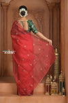 Festive Edit! Ganga Ghat ~ Handloom Organza Silk Saree with Embroidered Border in Red
