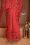Festive Edit! Ganga Ghat ~ Handloom Organza Silk Saree with Embroidered Border in Red