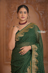 Festive Edit! Ganga Ghat ~ Handloom Pure Silk Chiffon Georgette Saree in Dark Green  (Silk Mark Certified)