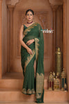 Festive Edit! Ganga Ghat ~ Handloom Pure Silk Chiffon Georgette Saree in Dark Green  (Silk Mark Certified)