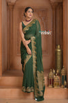 Festive Edit! Ganga Ghat ~ Handloom Pure Silk Chiffon Georgette Saree in Dark Green  (Silk Mark Certified)