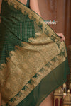 Festive Edit! Ganga Ghat ~ Handloom Pure Silk Chiffon Georgette Saree in Dark Green  (Silk Mark Certified)