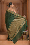Festive Edit! Ganga Ghat ~ Handloom Pure Silk Chiffon Georgette Saree in Dark Green  (Silk Mark Certified)