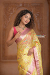 Festive Edit! Ganga Ghat ~ Handloom Pure Kora Silk Kota Saree in Champagne Yellow ( Silk Mark Certified )