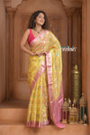 Festive Edit! Ganga Ghat ~ Handloom Pure Kora Silk Kota Saree in Champagne Yellow ( Silk Mark Certified )