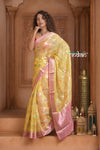 Festive Edit! Ganga Ghat ~ Handloom Pure Kora Silk Kota Saree in Champagne Yellow ( Silk Mark Certified )